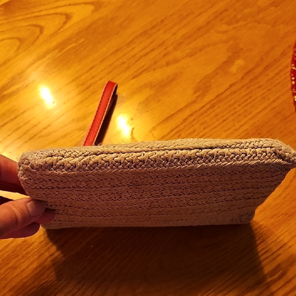 Red and Tan Two-Tone Clutch with Wrist Strap - Picture 6 of 6